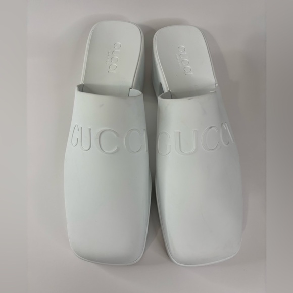 Gucci Women's White Platform Rubber Mules - Picture 2 of 10